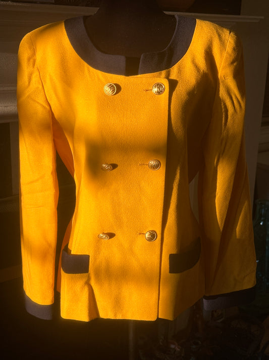 Anne Klein Yellow Blazer with Blue Trim Sz M pit to pit 18”