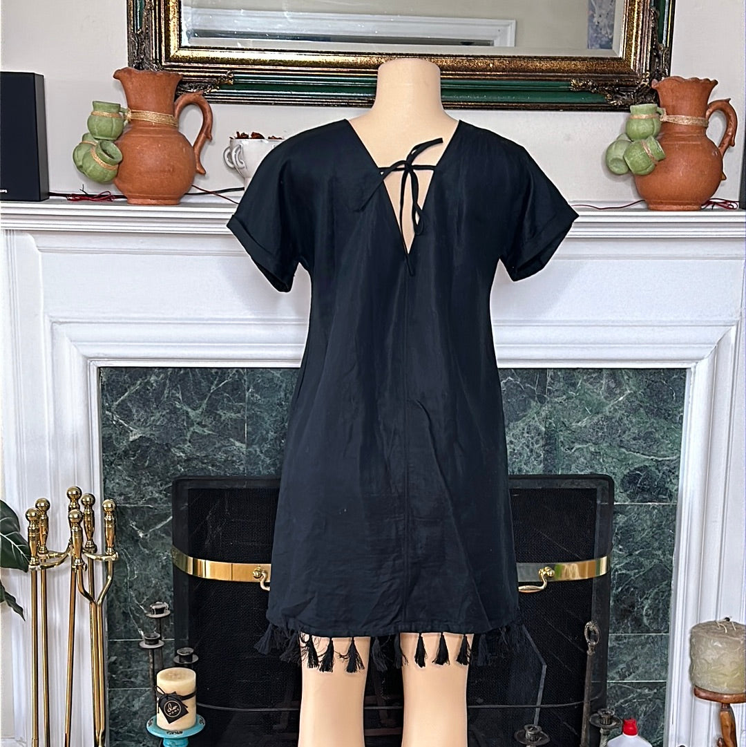 Madewell black sheath dress with tassels sz S