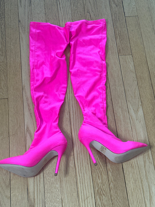 Satin Fuschia Thigh High Boots sz 8