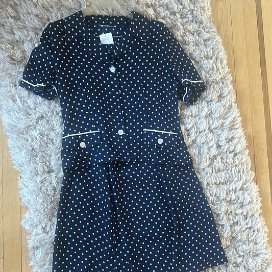 031922 NO LABEL NAVY/WHITE POLKA DOT 2PC SKIRT SET SZ M/L