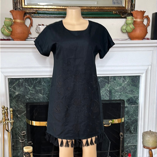 Madewell black sheath dress with tassels sz S