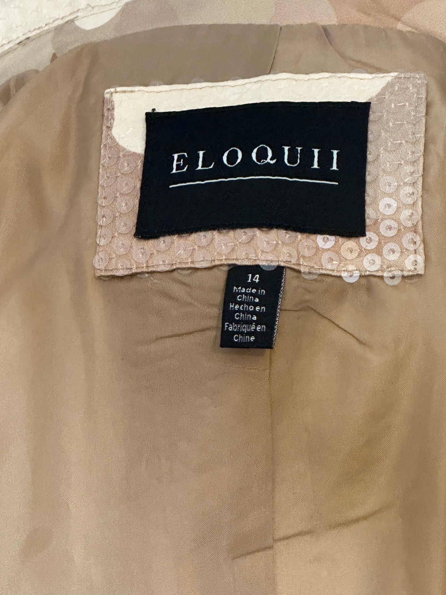 Eloquii Beige Camoflauge clear sequin 2 pc wide leg pants suit sz 14