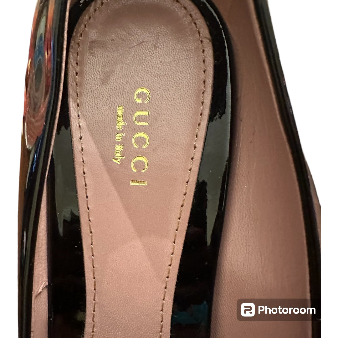 Gucci Black Patent Leather Open Toe pumps sz 41