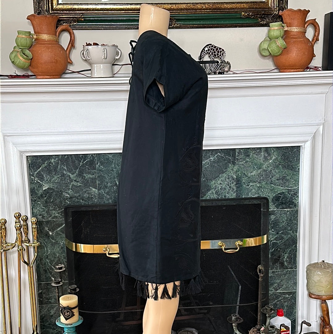 Madewell black sheath dress with tassels sz S