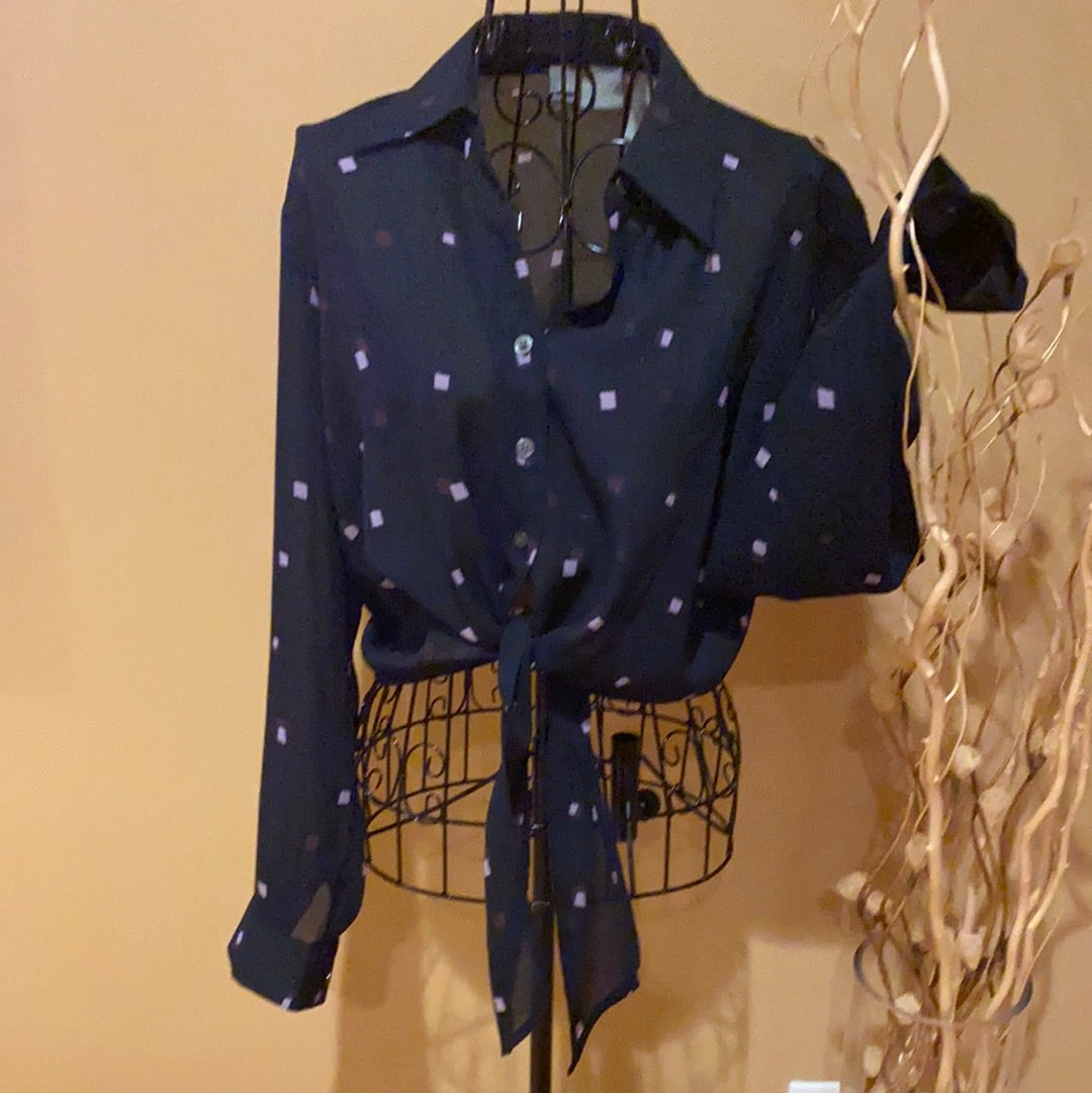 Liz Claiborne Navy Blue Tie blouse Sz 4