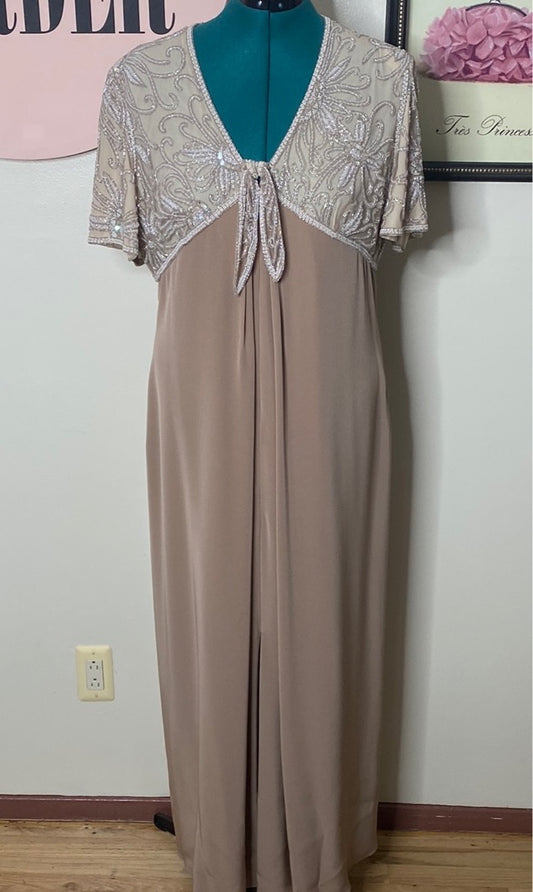 TAUPE SEQUIN BODICE EVENING GOWN SZ 18