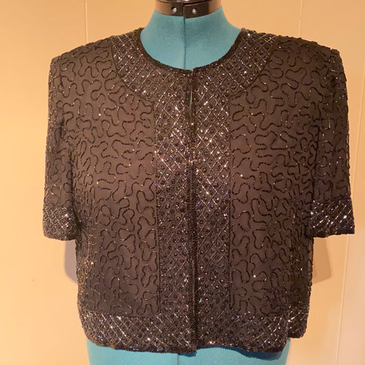 BRILLANTE 100% SILK BLACK SEQUIN EVENING JACKET SZ XL