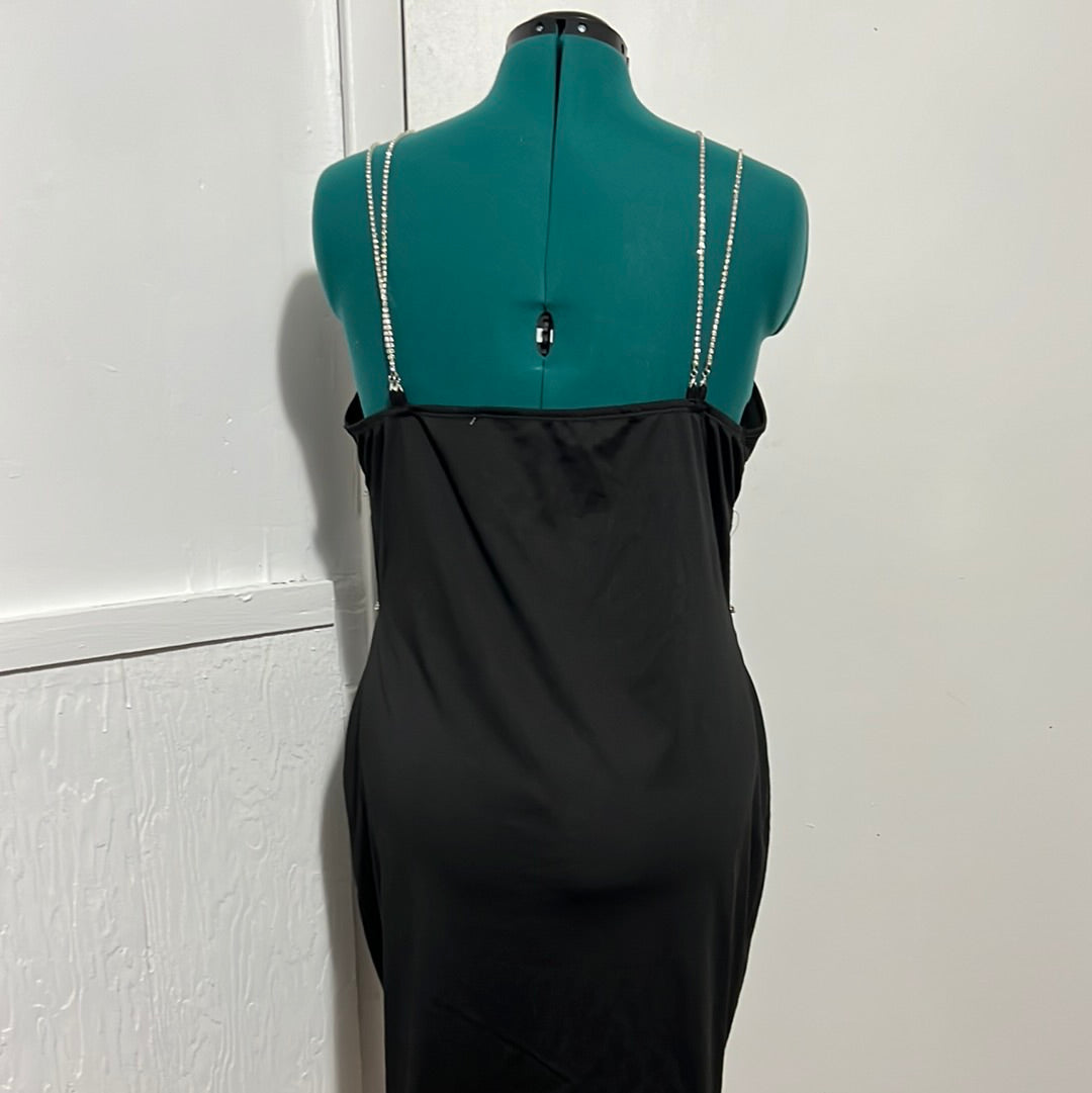 033022 Shein Curve Blk Dress With Rhinestone Straps Sz 2XL