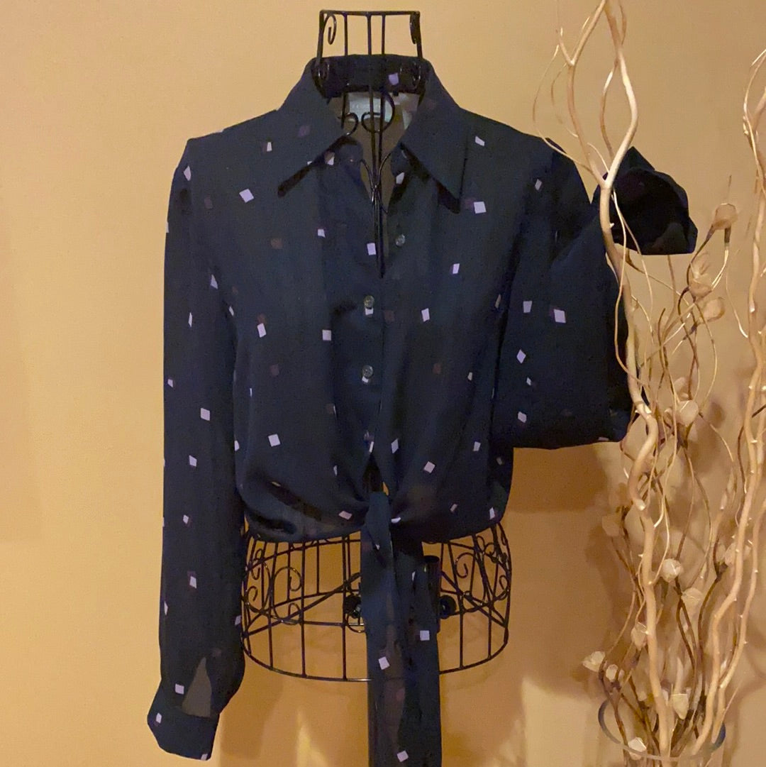 Liz Claiborne Navy Blue Tie blouse Sz 4