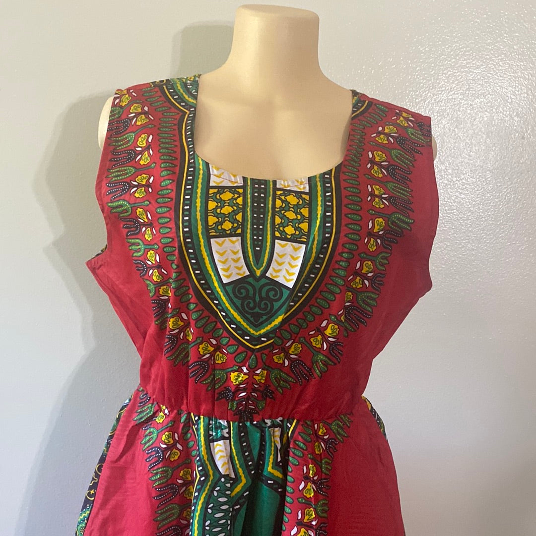 918 DASHIKI PRINT DRESS W/PCKTS AND MATCHING HEADWRAP SZ FS UP TO 1X