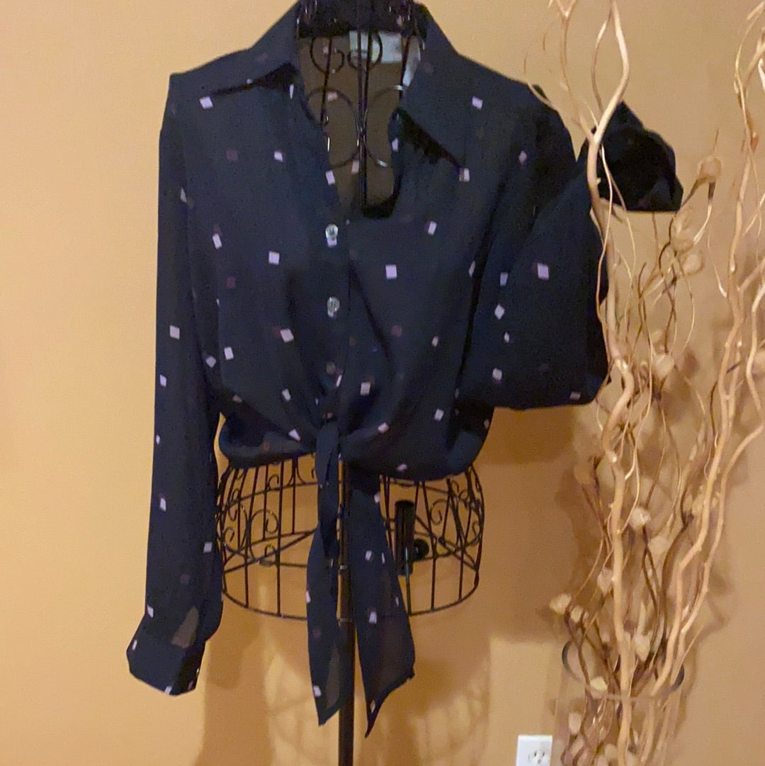 Liz Claiborne Navy Blue Tie blouse Sz 4