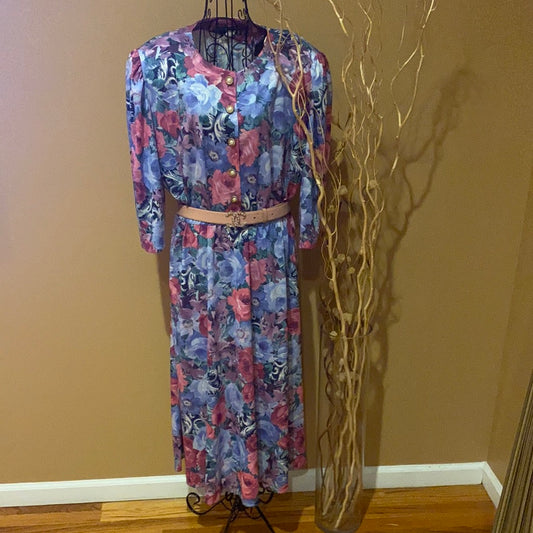 Jenny sky Blue floral vintage dress Sz 14